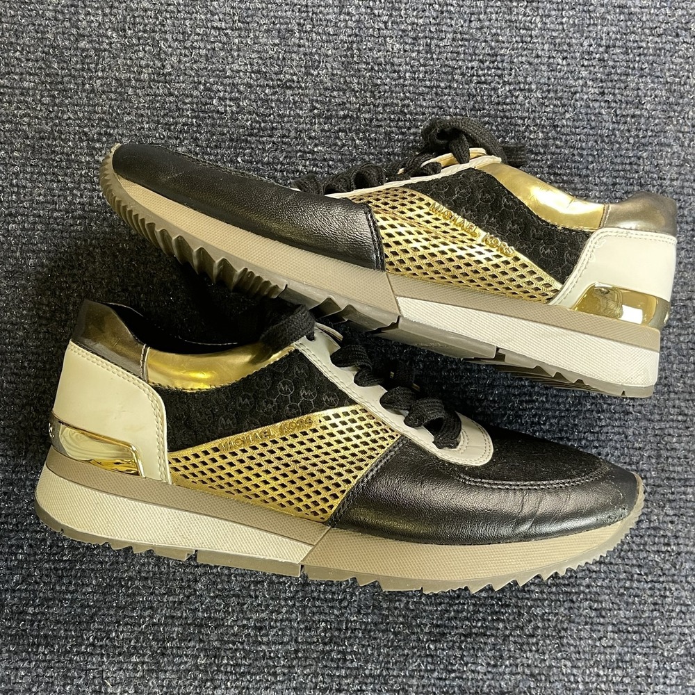 Michael Kors Shoes Womens Size 7M Mesh Leather Lace Up Sneakers Gold Metallic